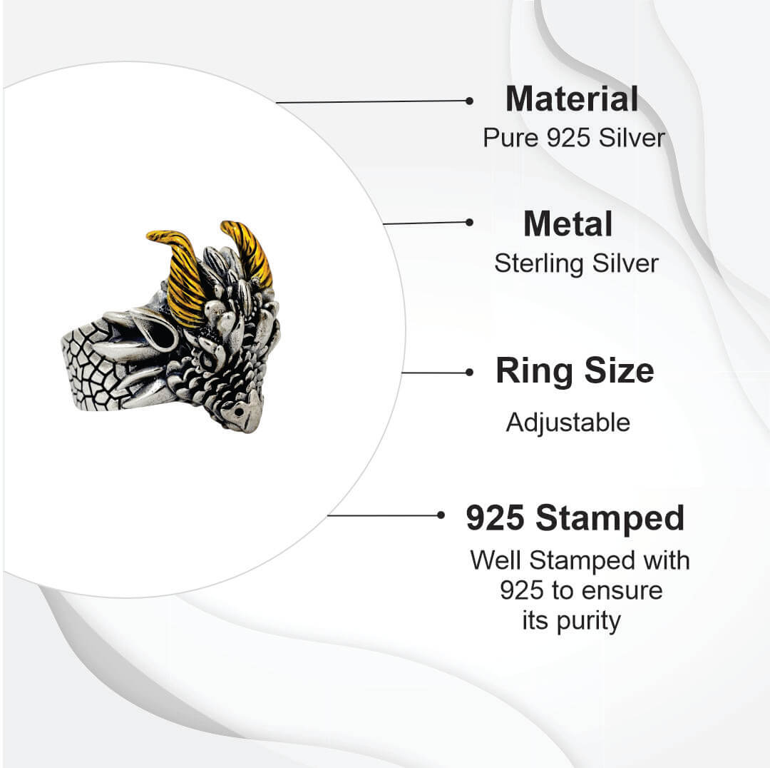 Azita 925 Sterling Silver Dragon Face Ring for Men and Boys with Certificate of Authenticity and 925 Stamp