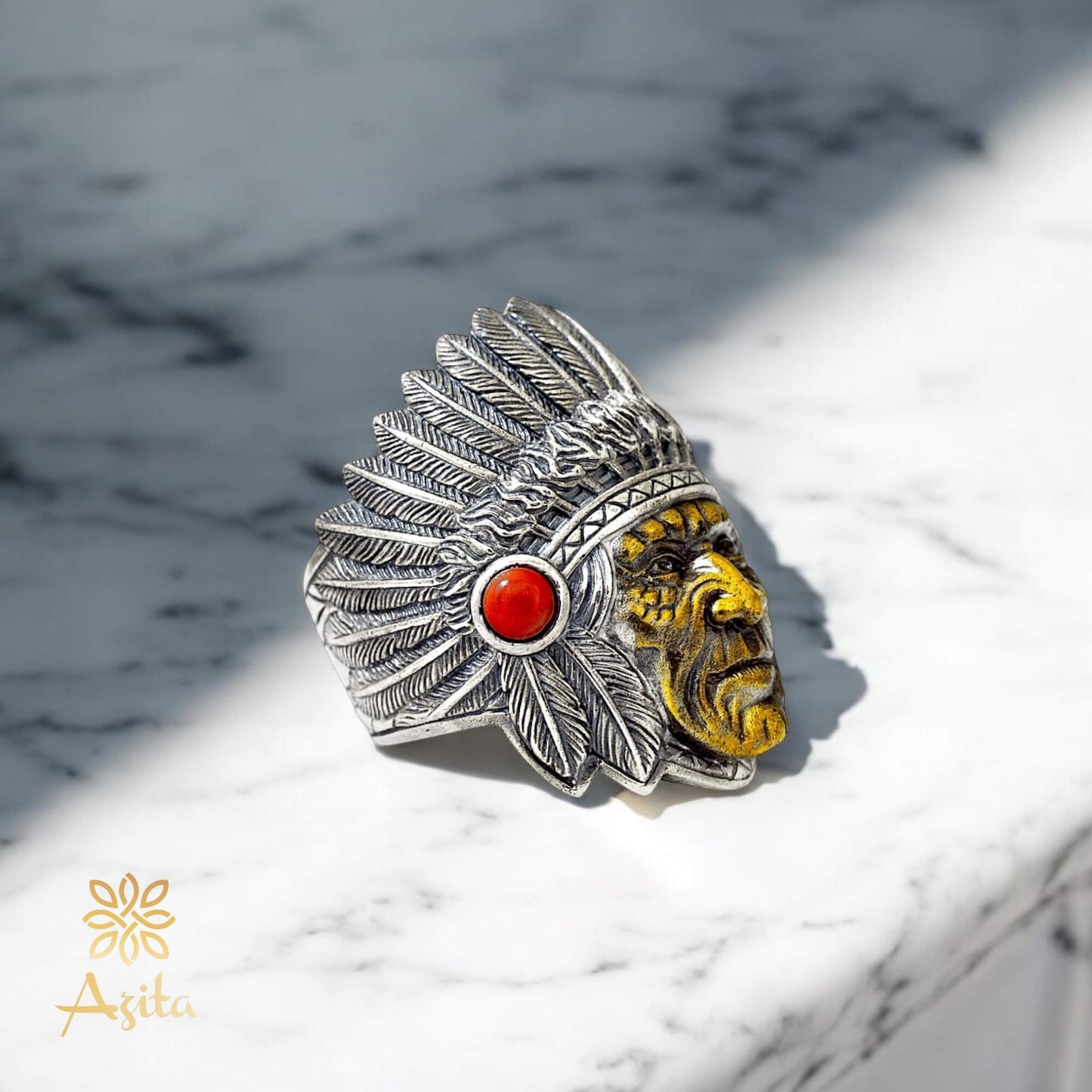 Azita 925 Sterling Silver African Tribe Face Ring for Men and Boys with Certificate of Authenticity and 925 Stamp.