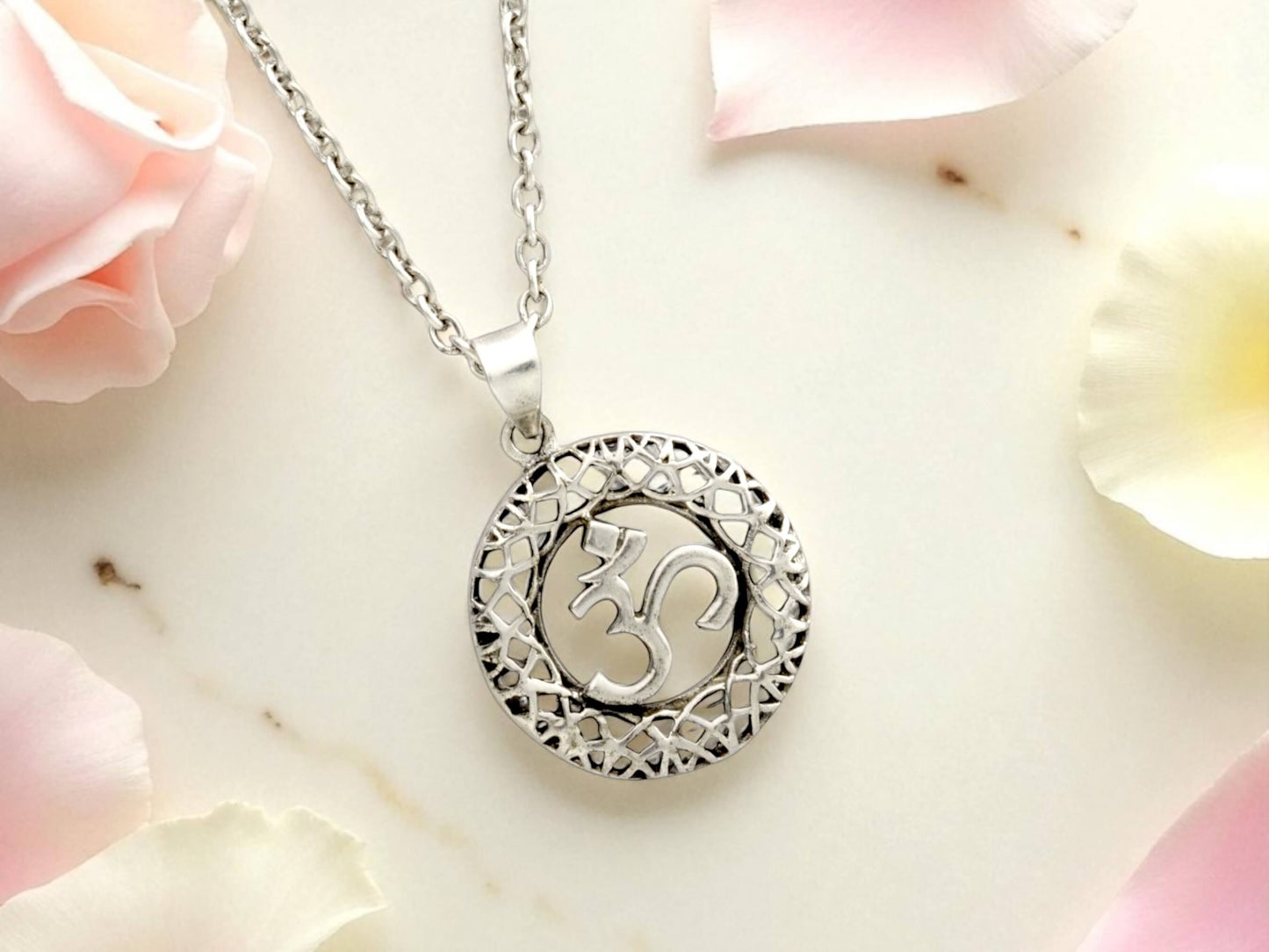 Azita 925 Sterling Silver Divine Om Pendant for Men and Women | Om with Jali Small | Without Chain | with Certificate of Authenticity and BIS Hallmark.