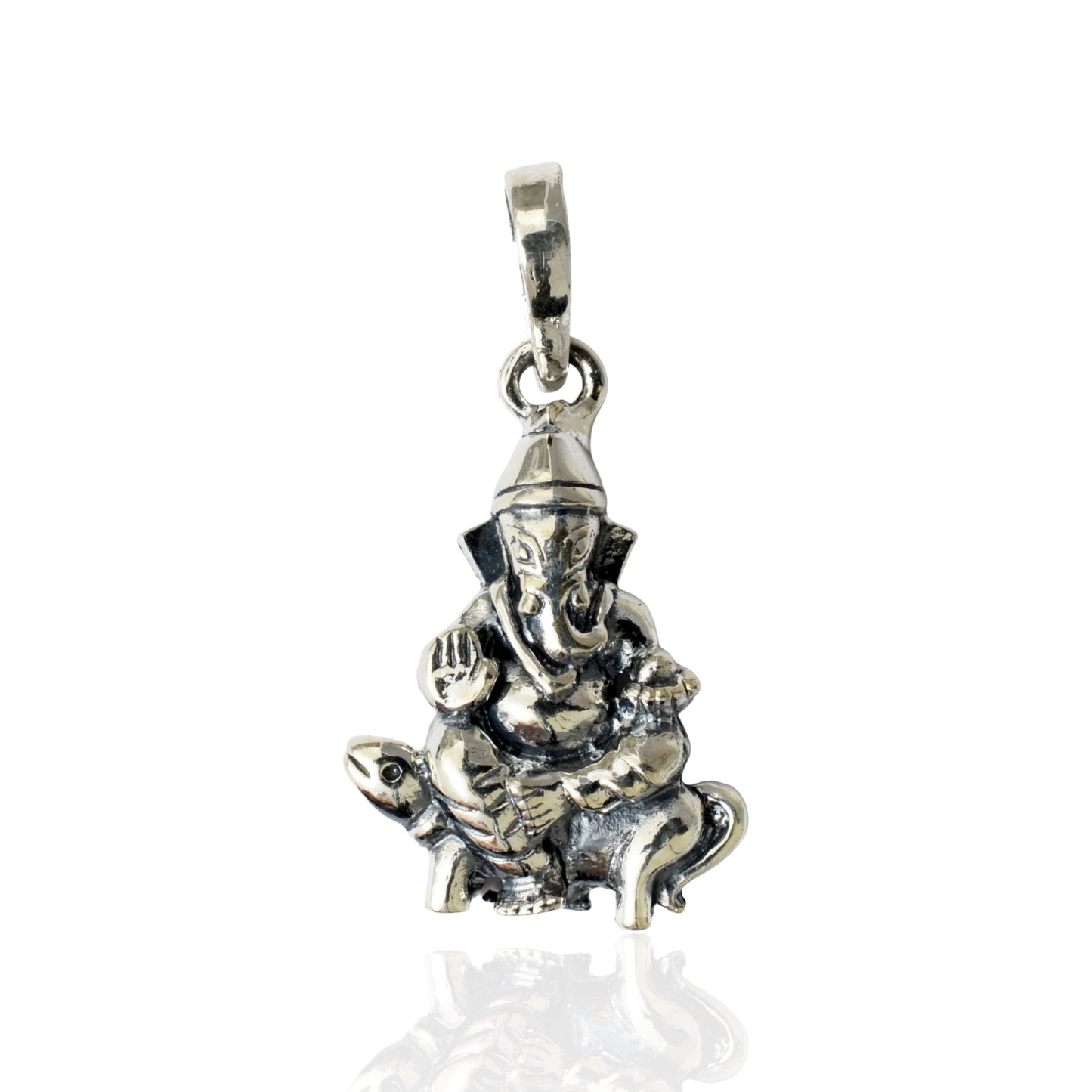 Azita 925 Sterling Silver God Ganesh Pendant for Men and Women| Mushak Sawari| Without Chain| With Certificate of Authenticity and BIS Hallmark.
