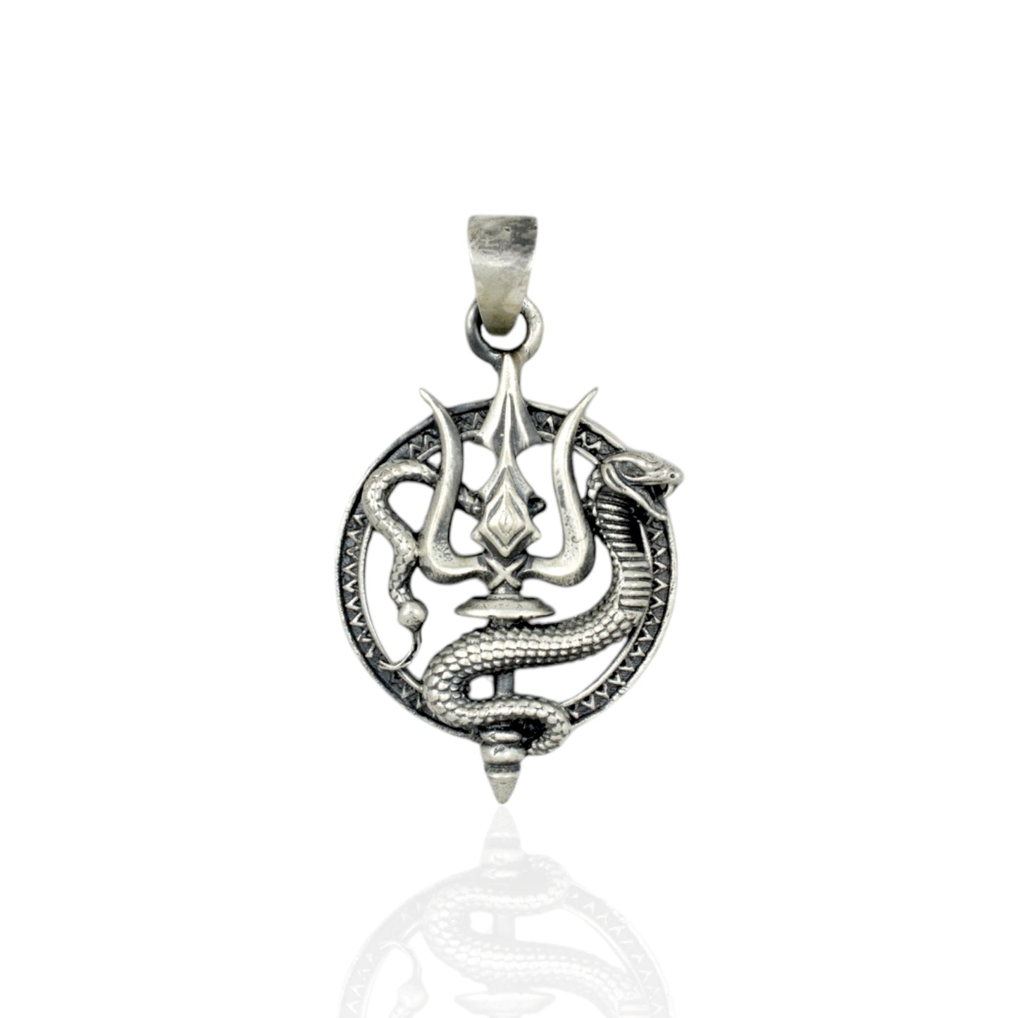 Azita 925 Sterling Silver God Shiv Trishul with Vasuki Pendant for Men and Women| Without Chain| With Certificate Of Authenticity and BIS Hallmarked