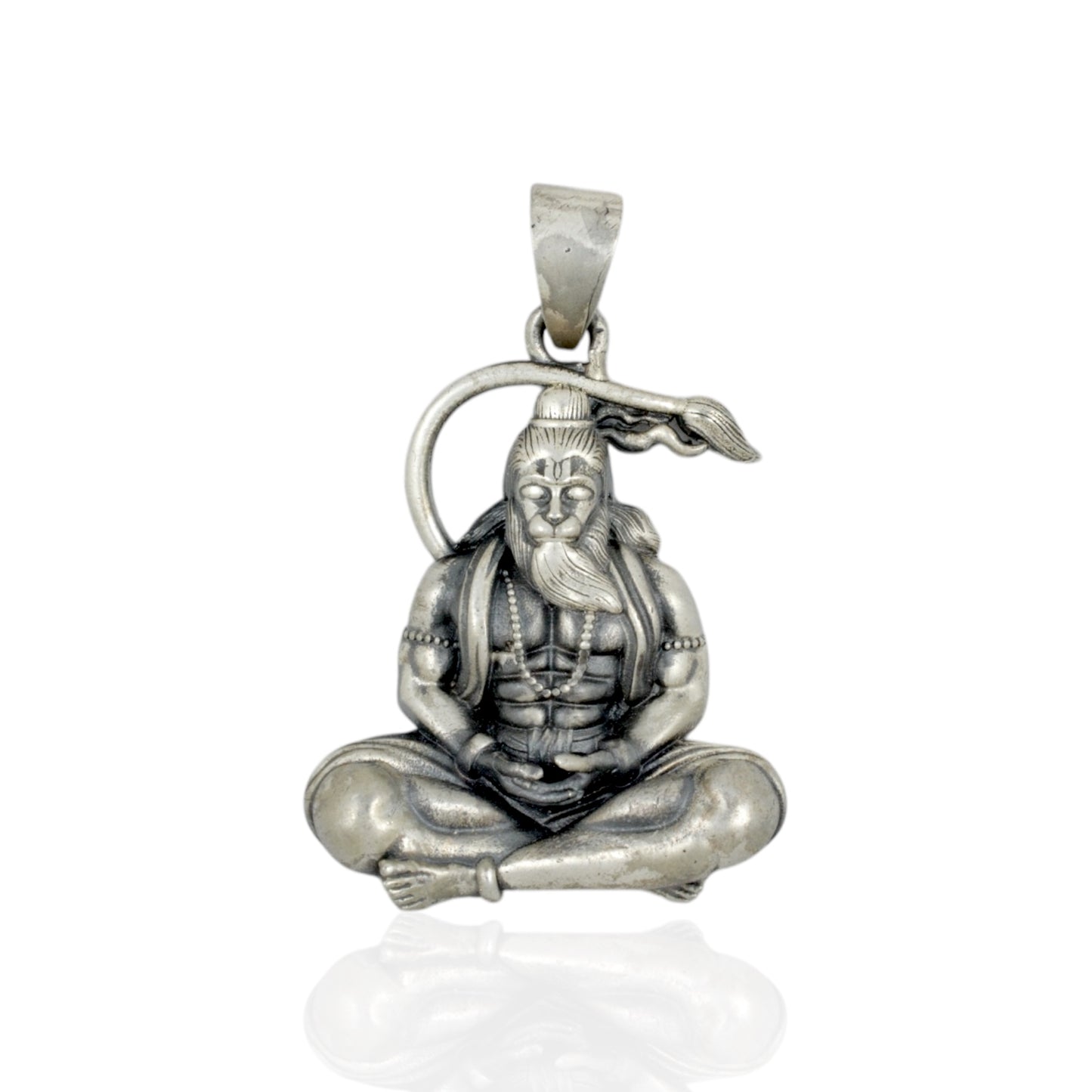 Azita 925 Sterling Silver God Hanuman Pendant for Men and Women| Meditating Hanuman | Without Chain| With Certificate Of Authenticity and BIS Hallmark