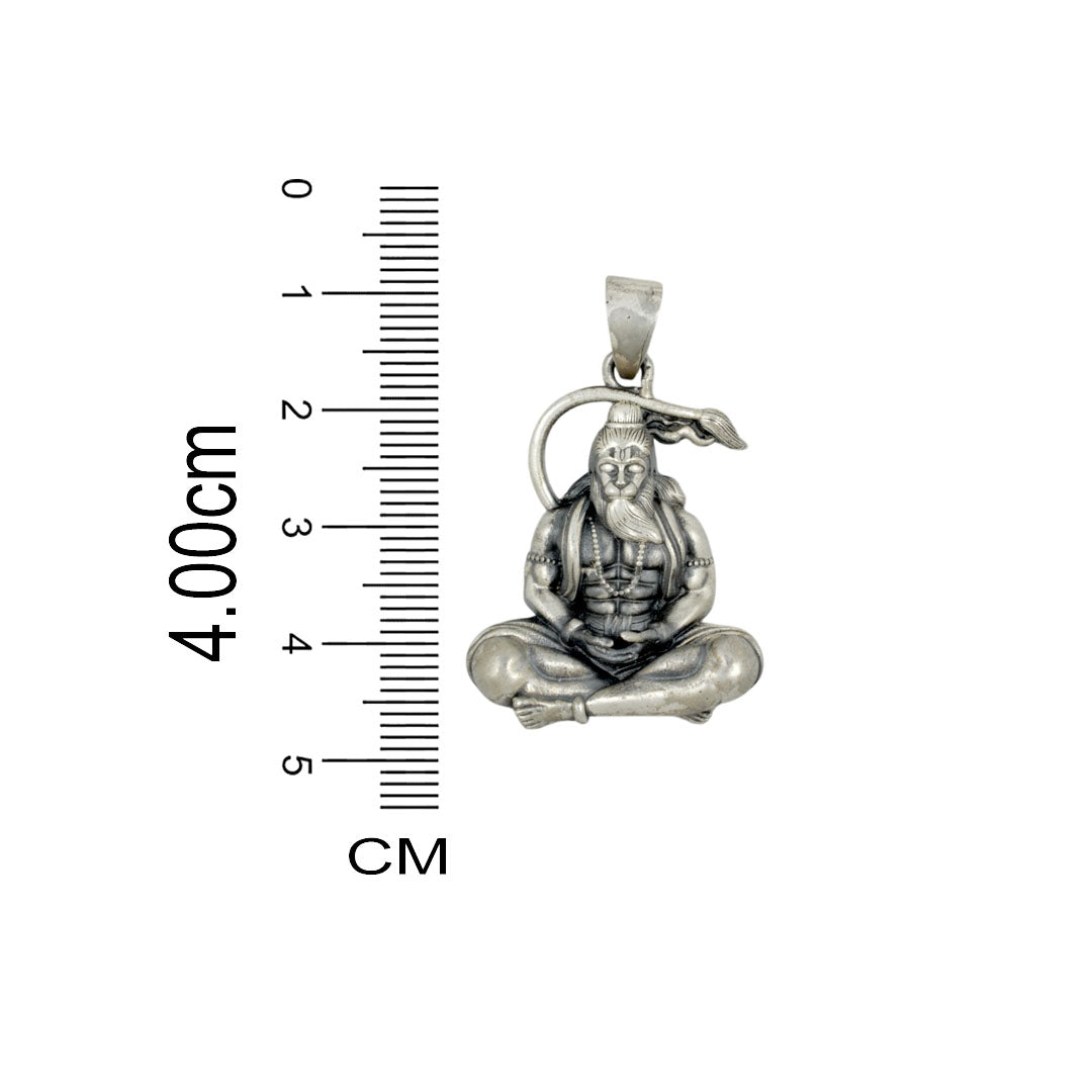 Azita 925 Sterling Silver God Hanuman Pendant for Men and Women| Meditating Hanuman | Without Chain| With Certificate Of Authenticity and BIS Hallmark