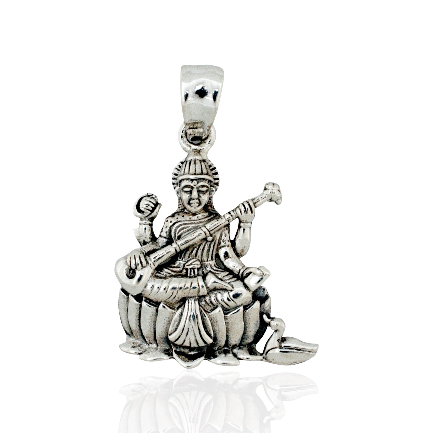 Azita 925 Sterling Silver Goddess Swaraswati Maa Pendant for Men and Women| Without chain | With Certificate of Authenticity and BIS Hallmark.