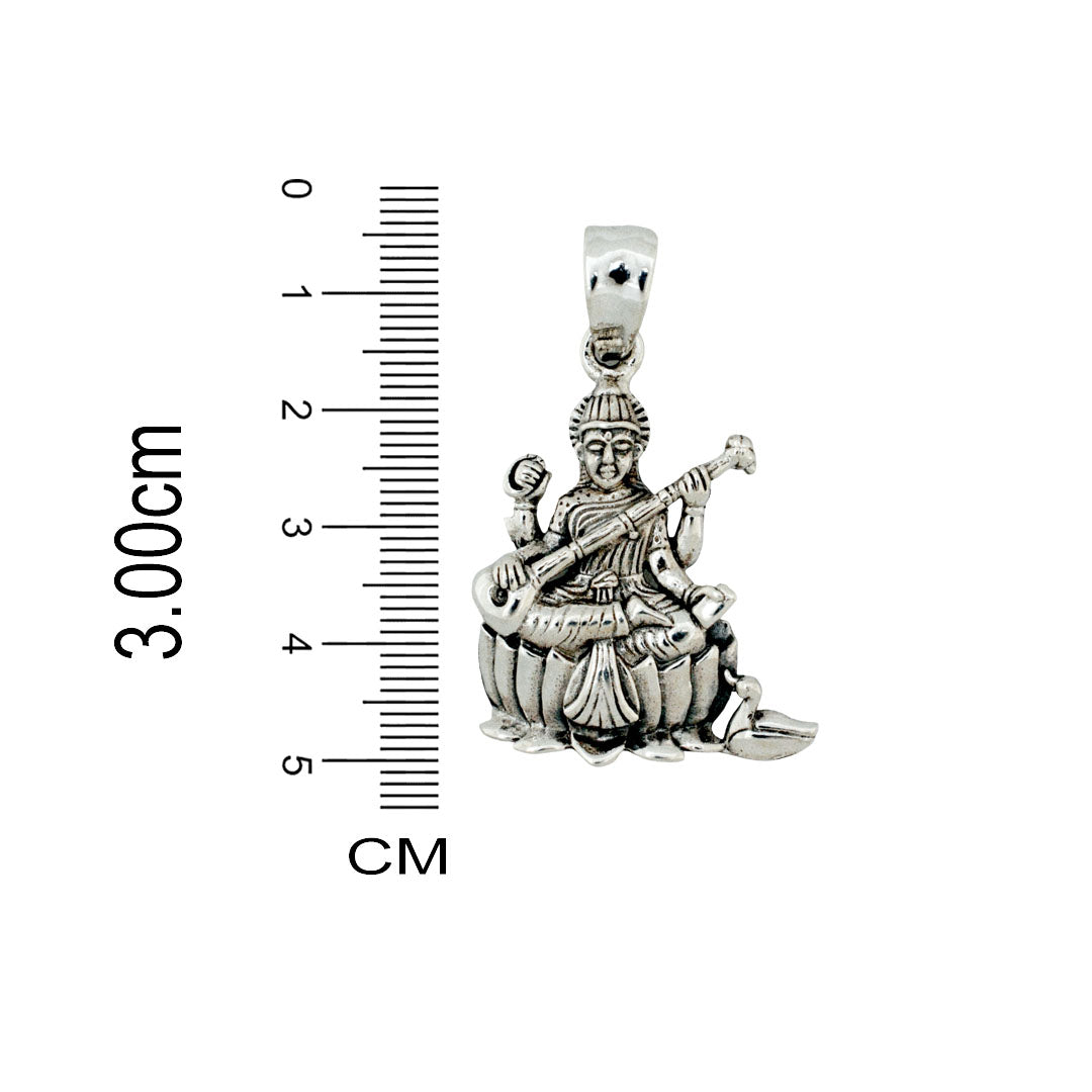 Azita 925 Sterling Silver Goddess Swaraswati Maa Pendant for Men and Women| Without chain | With Certificate of Authenticity and BIS Hallmark.