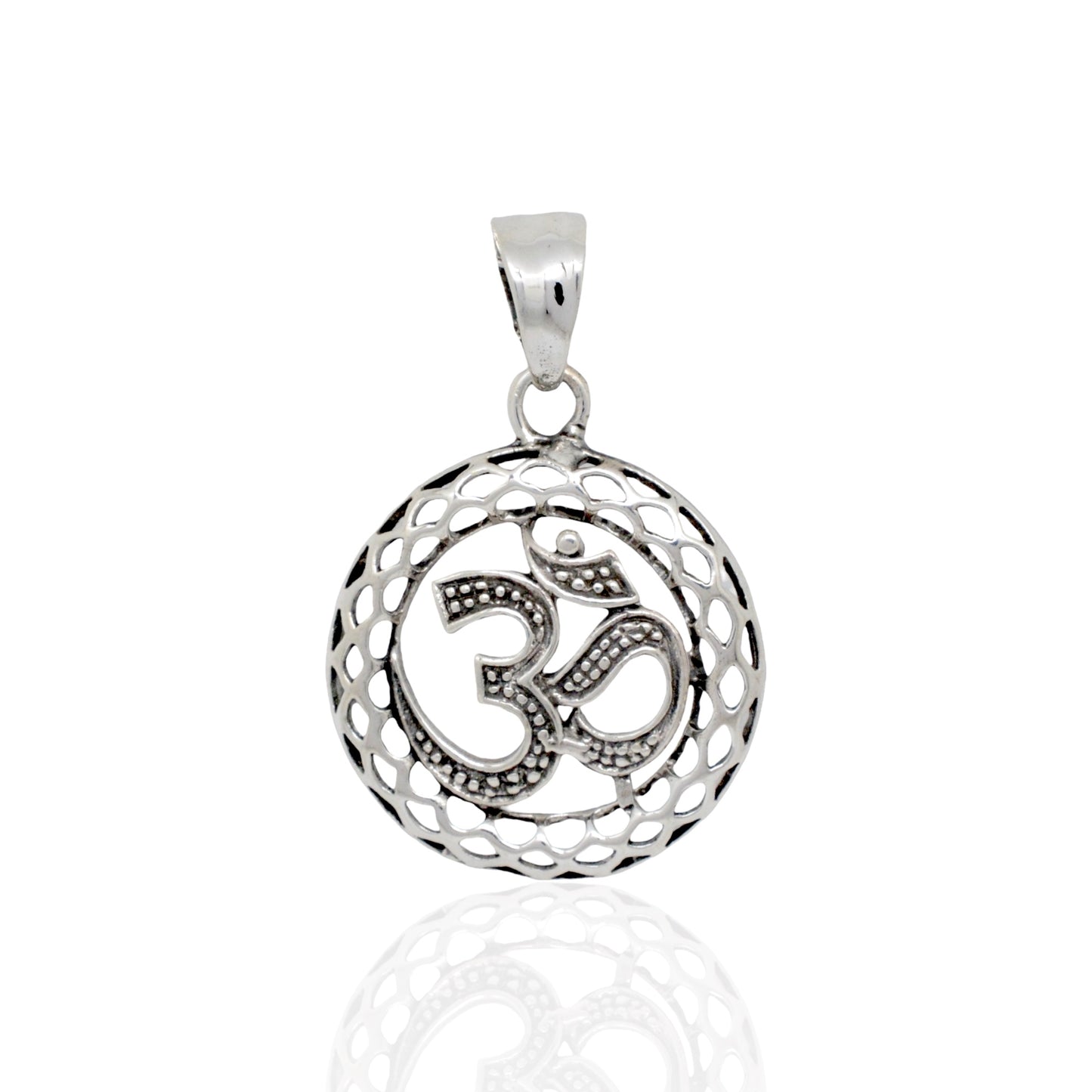 Azita 925 Sterling Silver Divine Om Pendant for Men and Women | Om with Jali Small | Without Chain | with Certificate of Authenticity and BIS Hallmark.