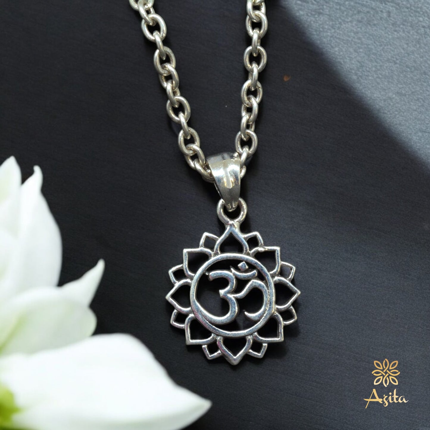 Azita 925 Sterling Silver Divine Om Pendant for Men and Women | Om in Sunflower | Without Chain | with Certificate of Authenticity and BIS Hallmark.