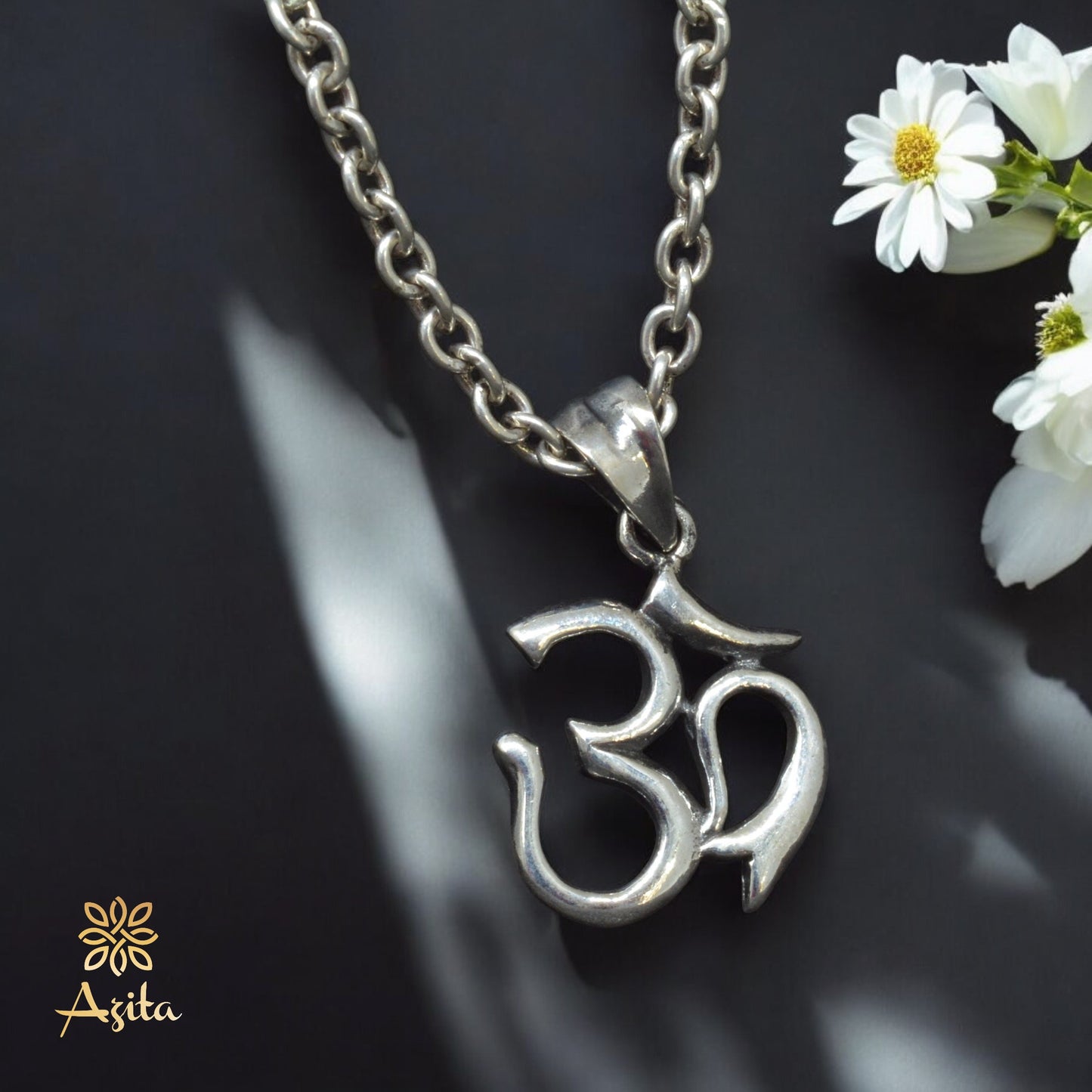 Azita 925 Sterling Silver Divine Om Pendant for Men and Women | Simple Om | Without Chain | with Certificate of Authenticity and BIS Hallmark.