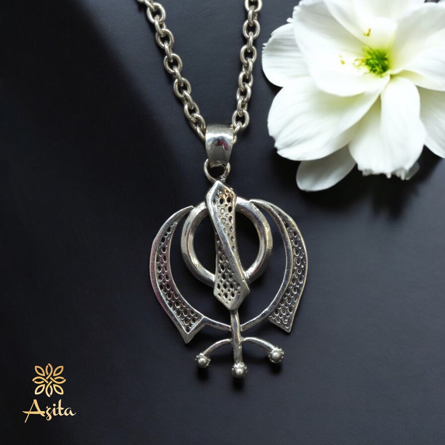 Azita 925 Sterling Silver Sikhism Khanda/Khalsa Pendant for Men and Women | Big | Without Chain | with Certificate of Authenticity and BIS Hallmark.