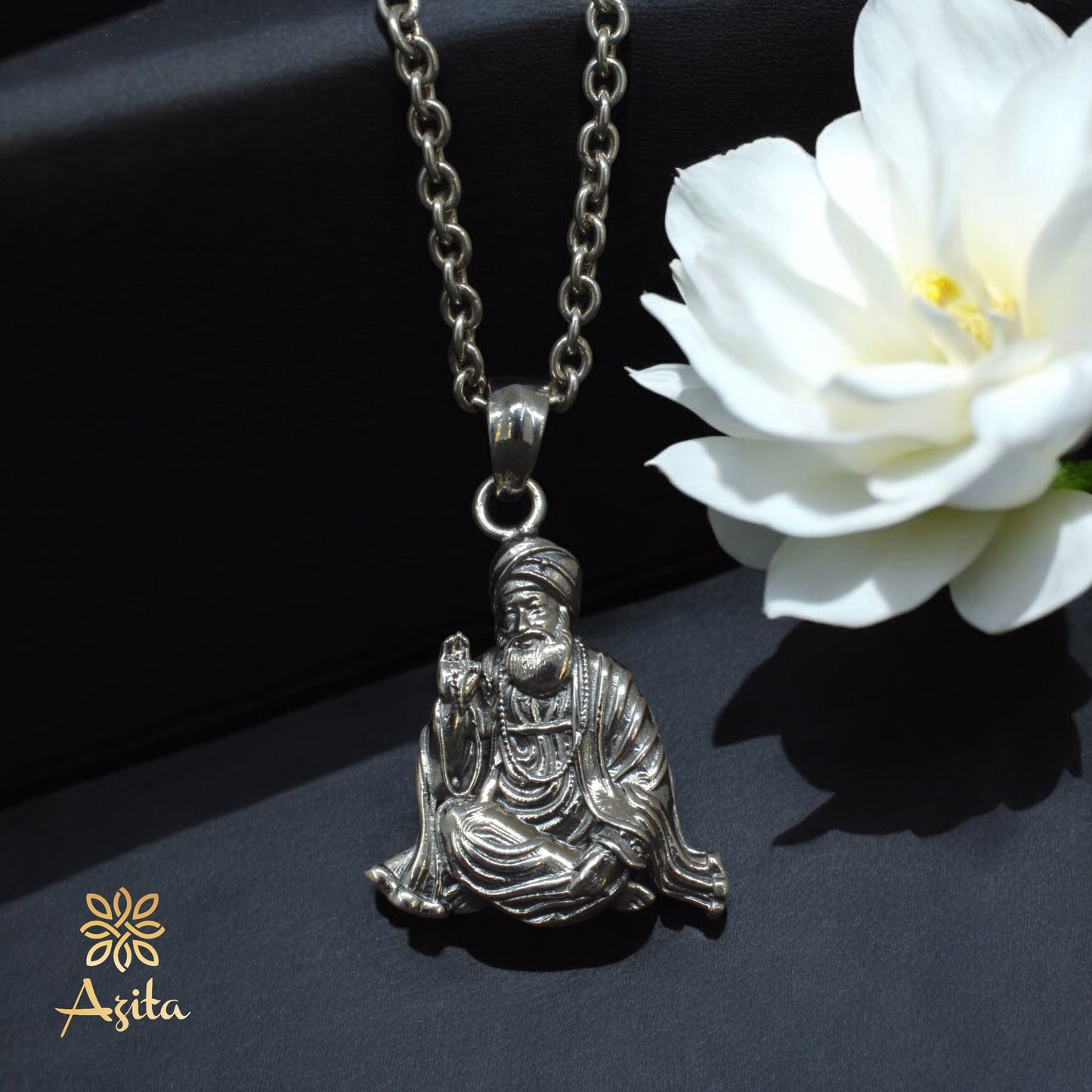 Azita 925 Sterling Silver God Gurunanak dev ji Pendant for Men and Women | Without Chain | with Certificate of Authenticity and BIS Hallmark.