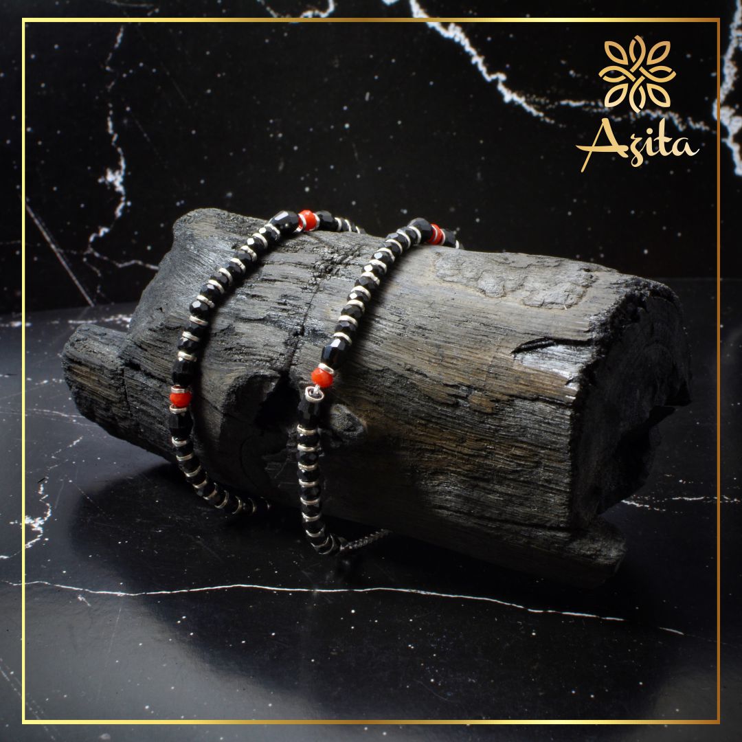 Azita 925 Sterling Silver Unisex Kid Red & Black stone Nazariya with Certificate of Authenticity and 925 Hallmark.