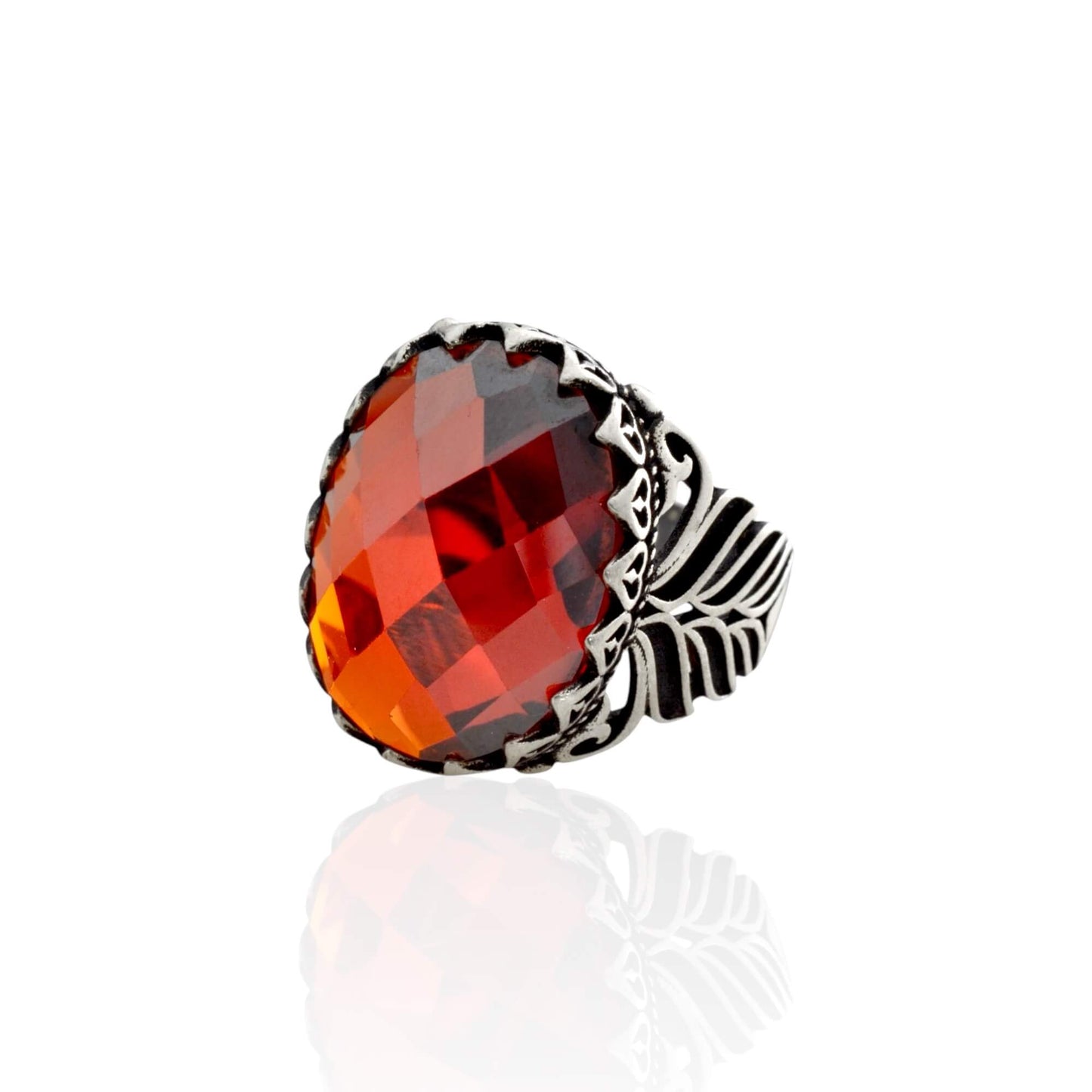 Azita 925 Sterling Silver Red Stone Turkish Ring for Men and Boys with Certificate of Authenticity and BIS Hallmarked