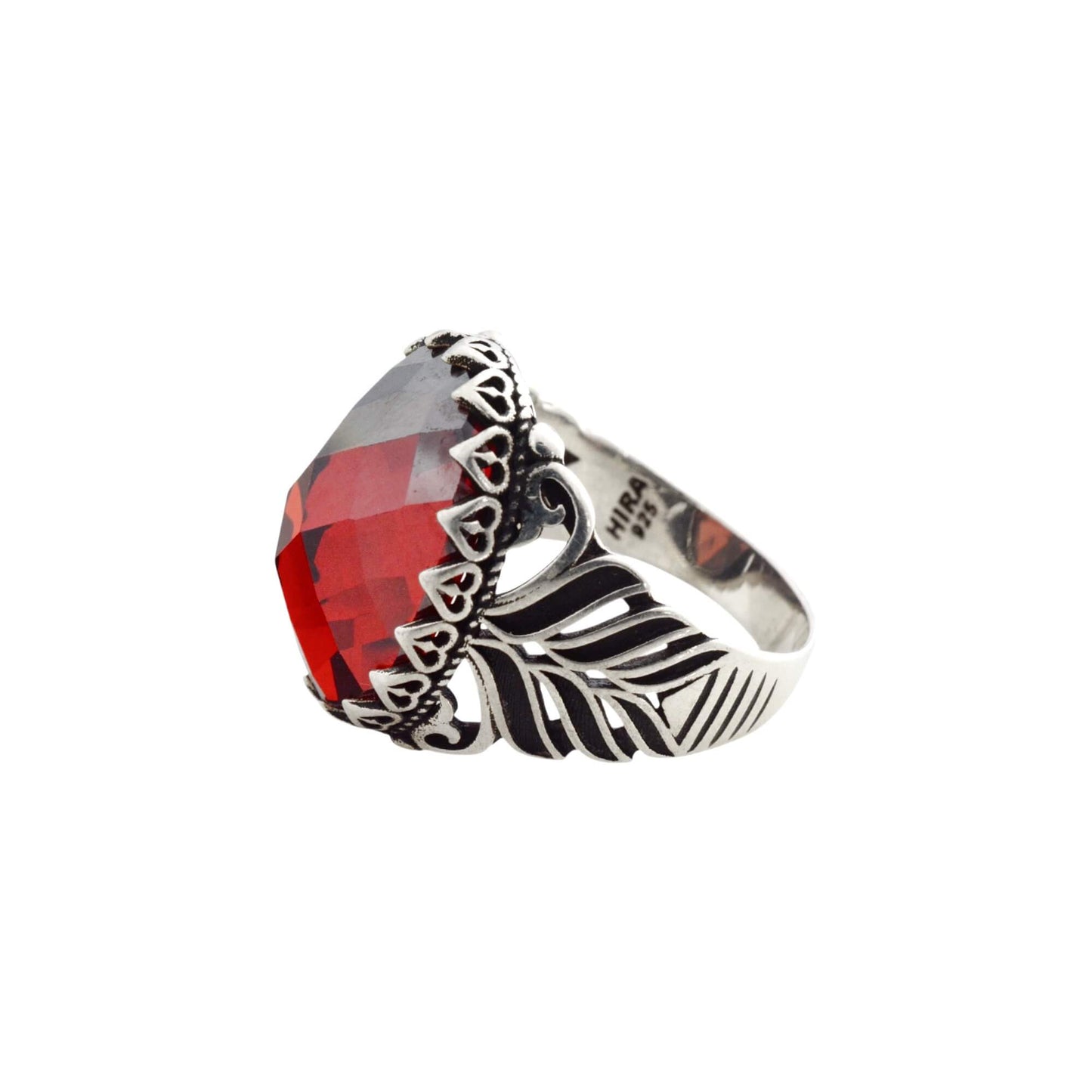 Azita 925 Sterling Silver Red Stone Turkish Ring for Men and Boys with Certificate of Authenticity and BIS Hallmarked