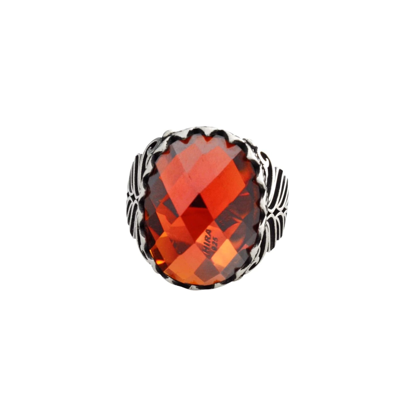 Azita 925 Sterling Silver Red Stone Turkish Ring for Men and Boys with Certificate of Authenticity and BIS Hallmarked