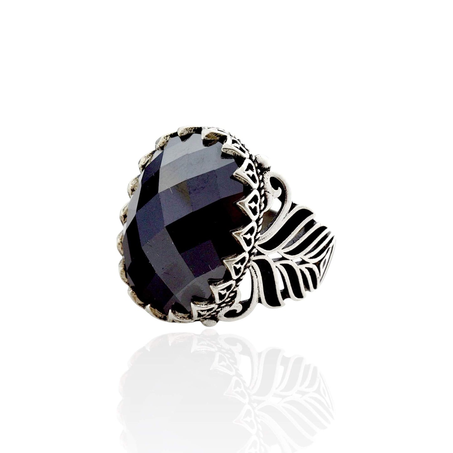 Azita 925 Sterling Silver Black Stone Turkish ring for Men and Boys with Certificate of Authenticity and BIS Hallmark.