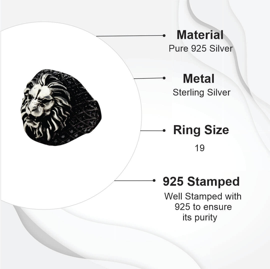 Azita 925 Sterling Silver Lion Turkish Ring for Men and Boys with Certificate of Authenticity and BIS Hallmark.
