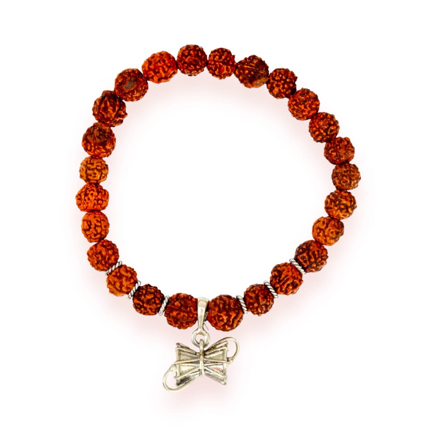 Azita 925 Sterling Silver Flexible Rudraksha Bracelet with God Shiv Damru charm for Men and Women| With Certificate of Authenticity and BIS Hallmark