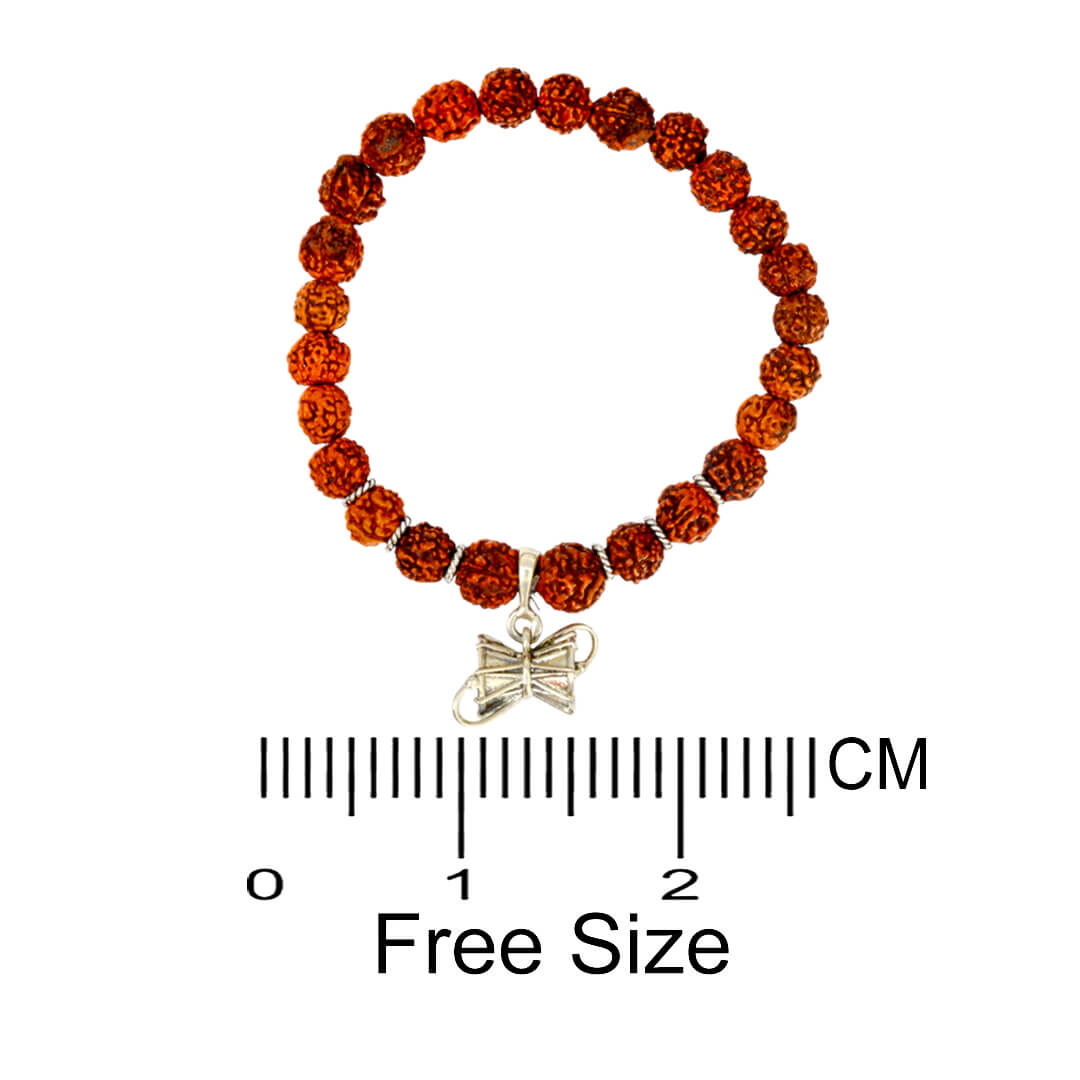 Azita 925 Sterling Silver Flexible Rudraksha Bracelet with God Shiv Damru charm for Men and Women| With Certificate of Authenticity and BIS Hallmark