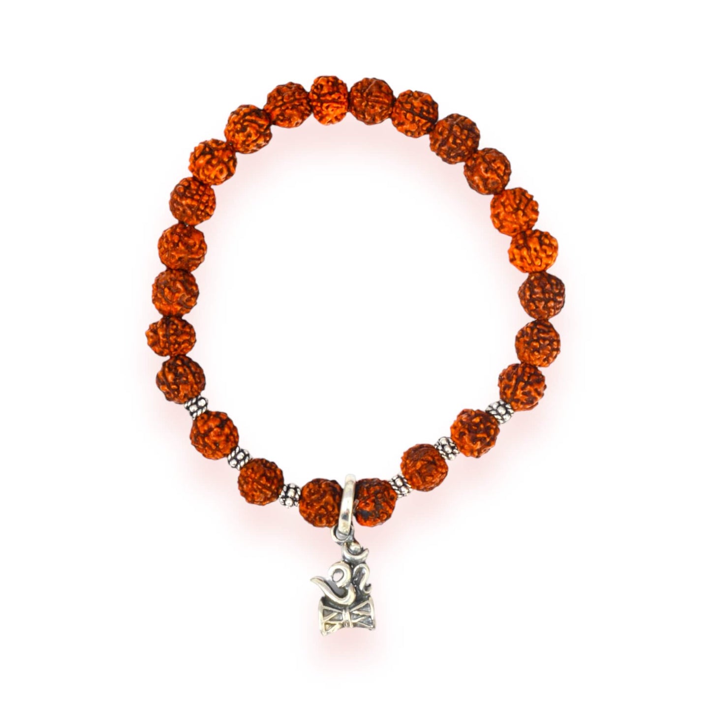 Azita 925 Sterling Silver Flexible Rudraksha Bracelet with Om God Shiv Damru charm for Men and Women| With Certificate of Authenticity and BIS Hallmark