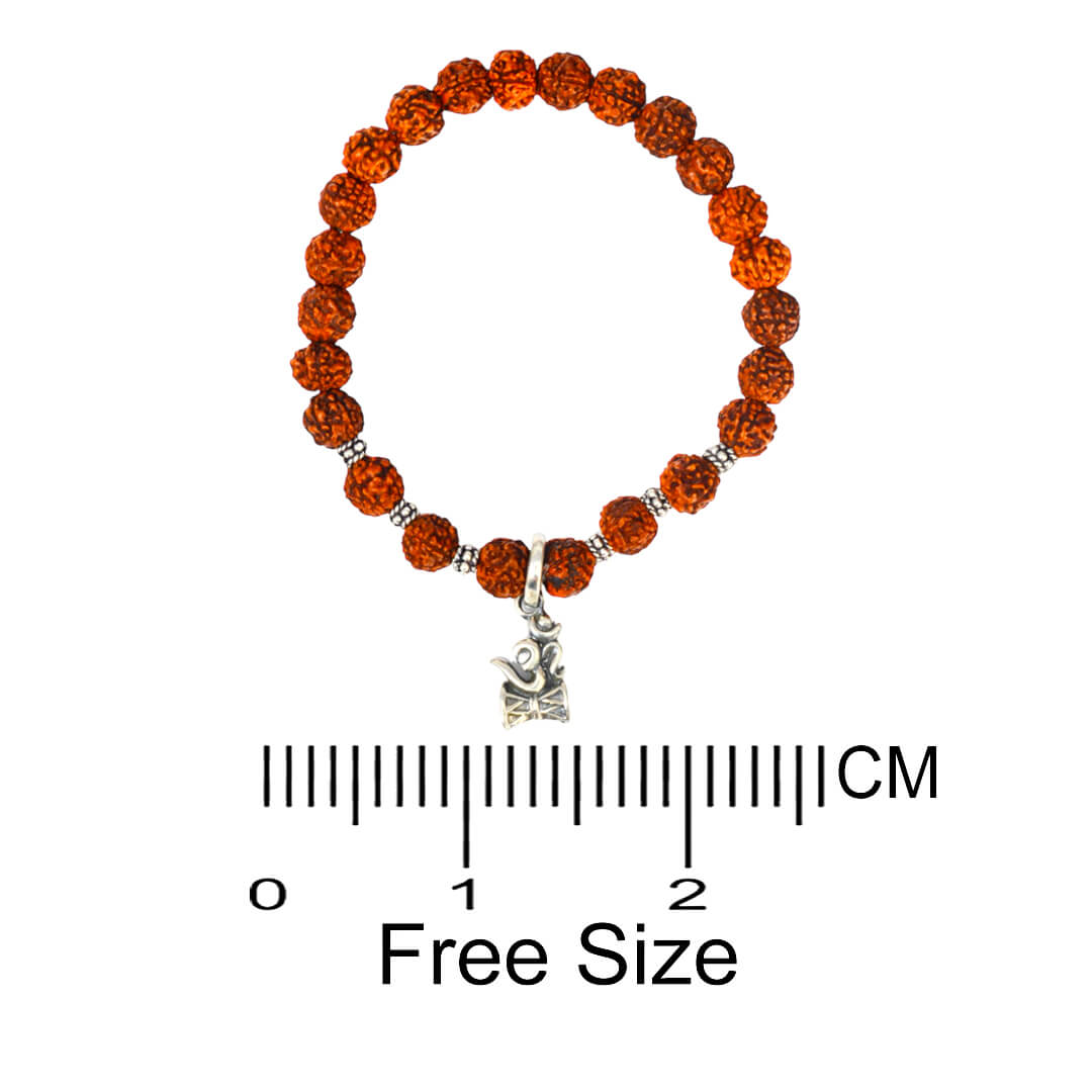 Azita 925 Sterling Silver Flexible Rudraksha Bracelet with Om God Shiv Damru charm for Men and Women| With Certificate of Authenticity and BIS Hallmark