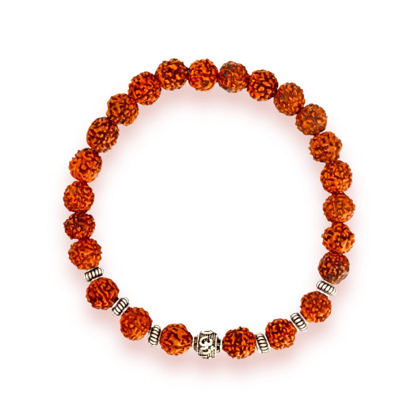 Azita 925 Sterling Silver Flexible Rudraksha Bracelet for Men and Women|Silver Om & Spiral Beads| With Certificate of Authenticity