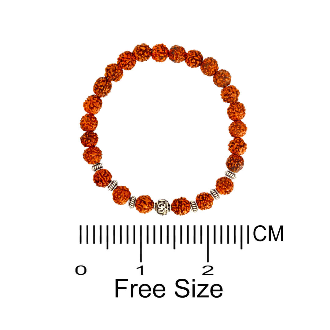 Azita 925 Sterling Silver Flexible Rudraksha Bracelet for Men and Women|Silver Om & Spiral Beads| With Certificate of Authenticity