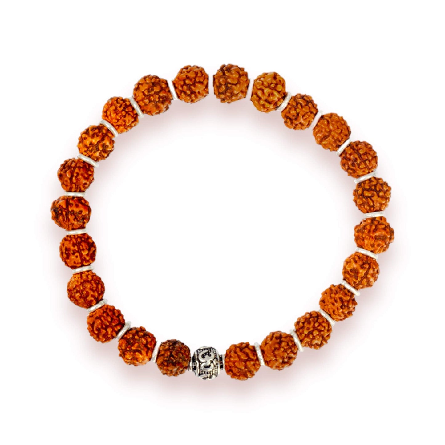 Azita 925 Sterling Silver Flexible Rudraksha Bracelet for Men and Women|Silver Om & Plain Beads| With Certificate of Authenticity