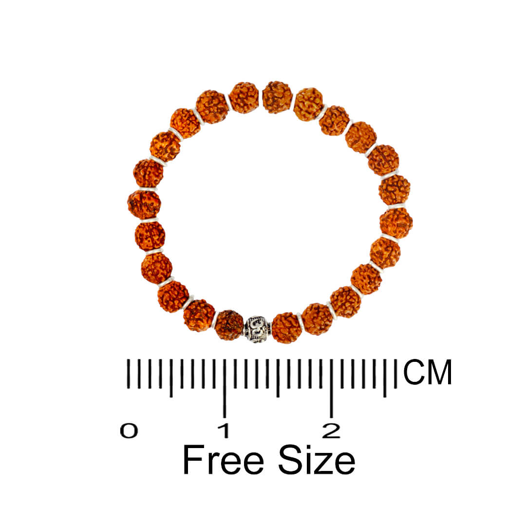 Azita 925 Sterling Silver Flexible Rudraksha Bracelet for Men and Women|Silver Om & Plain Beads| With Certificate of Authenticity