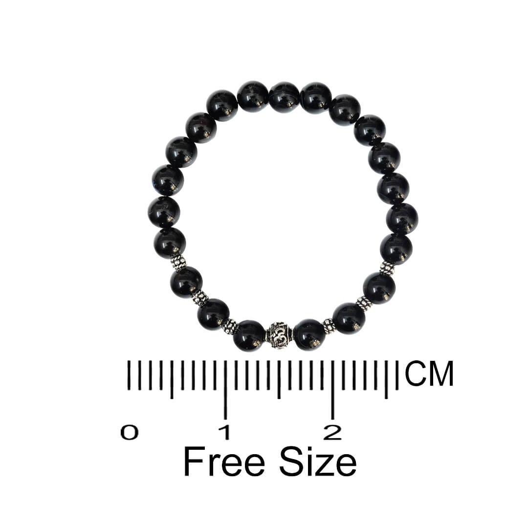 Azita 925 Sterling Silver Flexible Black Onyx Bracelet for Men and Women|Silver Om & Spiral Beads| With Certificate of Authenticity