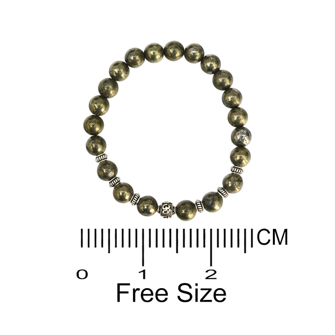 Azita 925 Sterling Silver Flexible Pyrite Bracelet for Men and Women|Silver Om & Spiral Beads| With Certificate of Authenticity