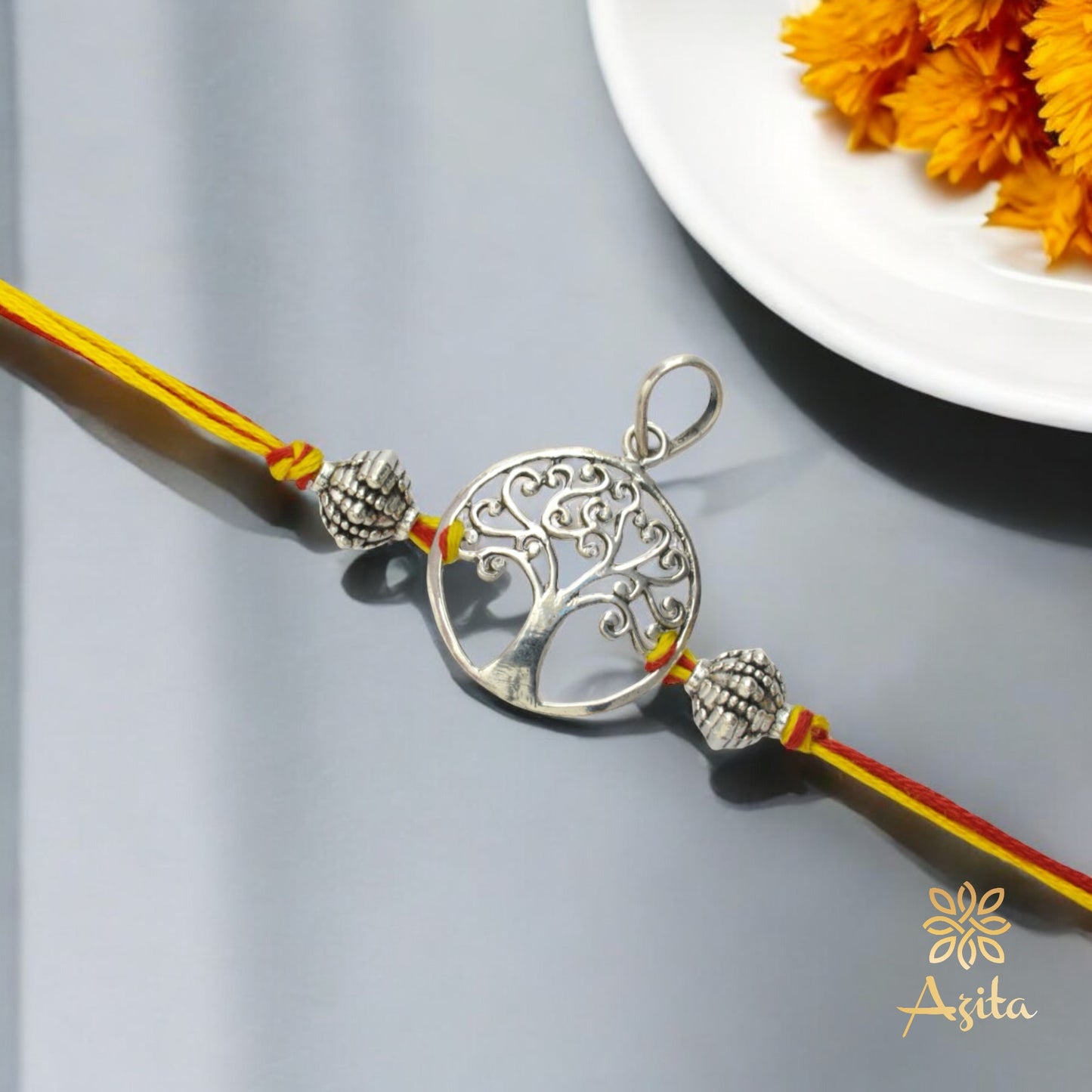 Azita 925 Sterling Silver 2-in-1 Rakhi for Men and Women| Tree of Life | With Certificate of Authenticity and BIS Hallmark.