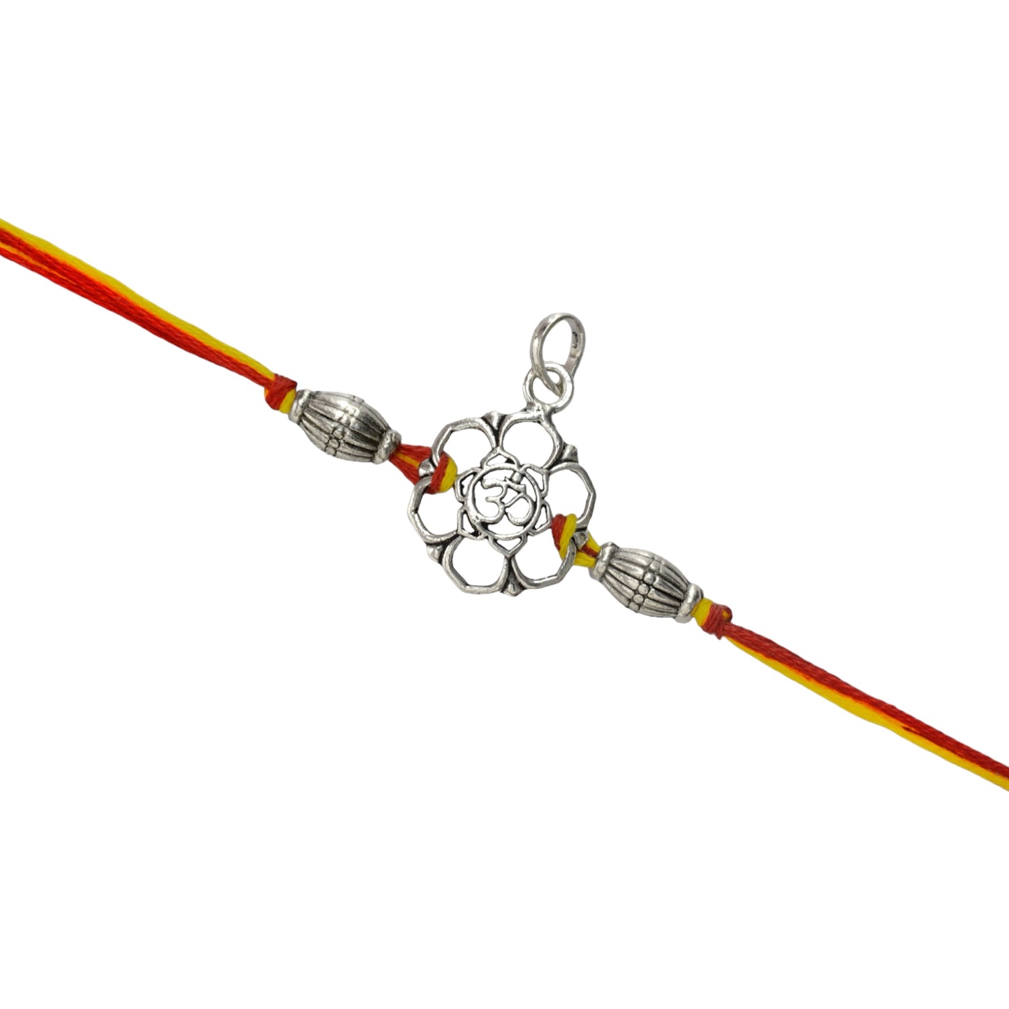 Azita 925 Sterling Silver 2-in-1 Rakhi for Men and Women| Om in Flower | With Certificate of Authenticity and BIS Hallmark.
