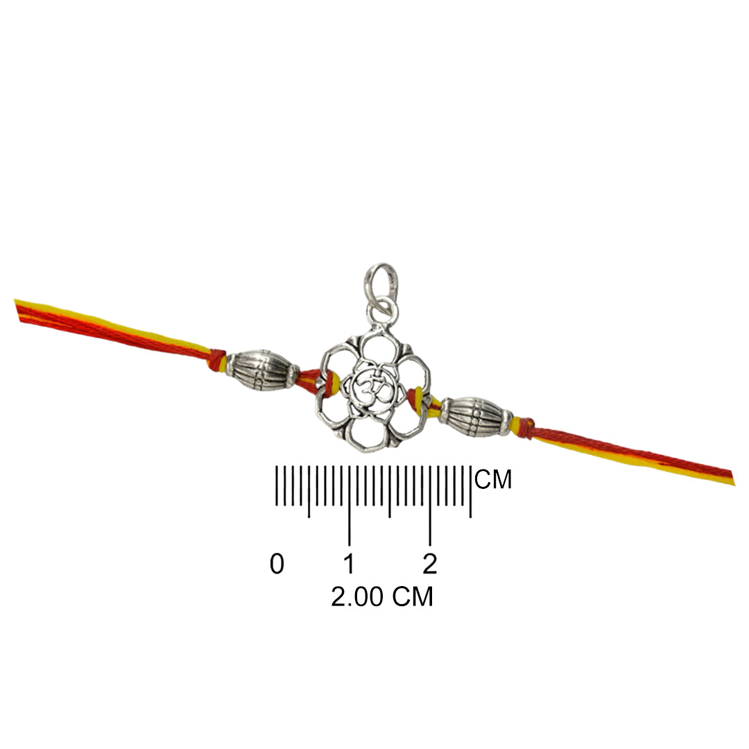Azita 925 Sterling Silver 2-in-1 Rakhi for Men and Women| Om in Flower | With Certificate of Authenticity and BIS Hallmark.