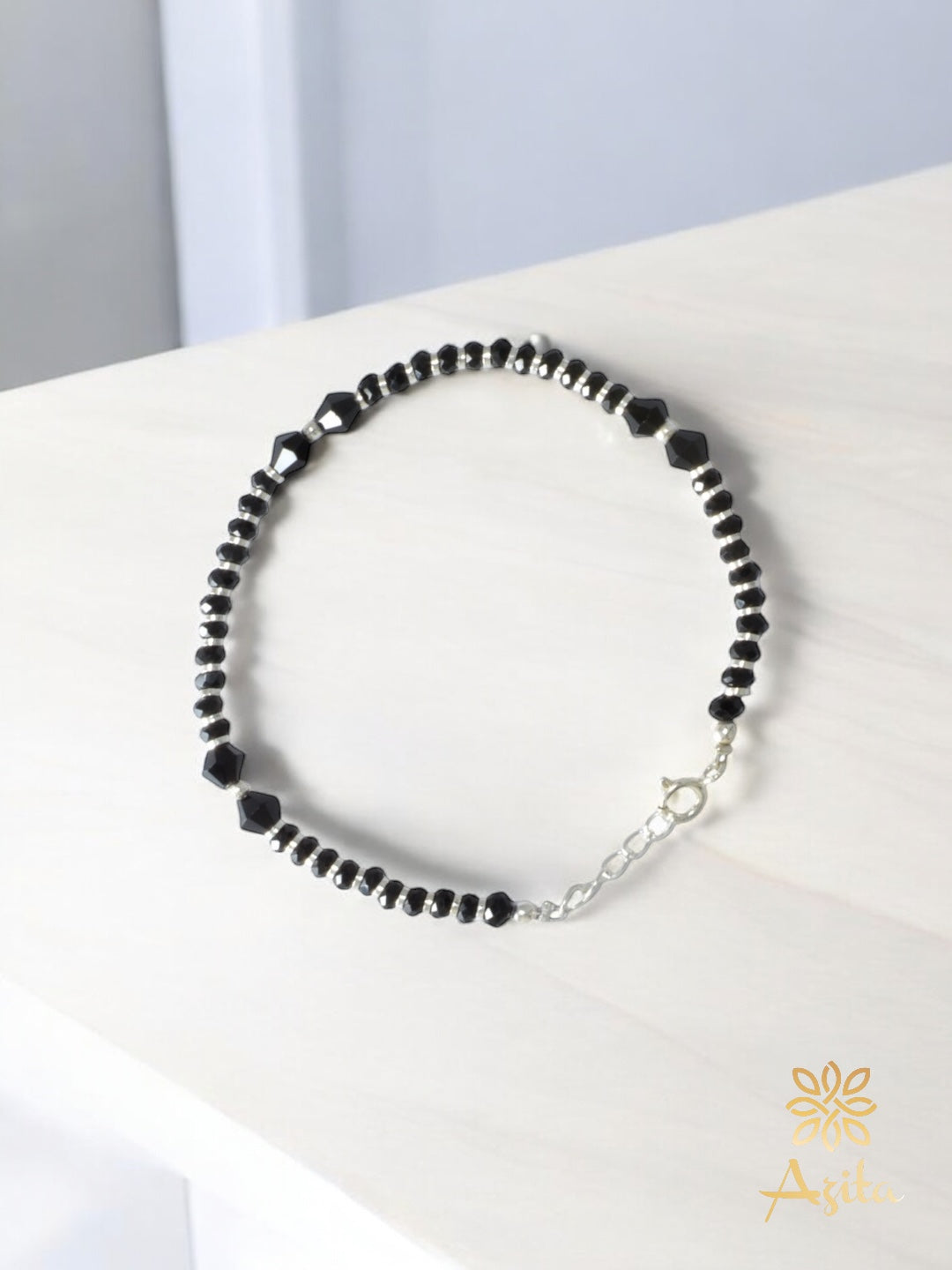 Azita 925 Sterling Silver 6 elongated Black Beads Nazaria Bracelets for Women and Girls with Certificate Of Authenticity and 925 Stamp