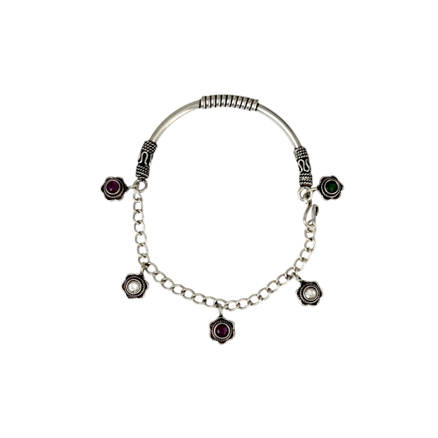 Azita 925 Sterling Silver Flower Half Chain Bracelet for Women and Girls with Certificate of Authenticity and BIS Hallmark.