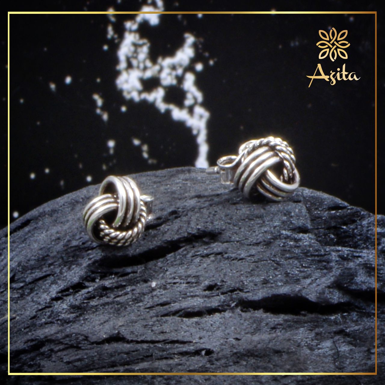 Azita 925 Sterling Silver Oxidised Simple twisted and spiral Stud Earrings for Women and Girls with Certificate Of Authenticity and 925 Stamp
