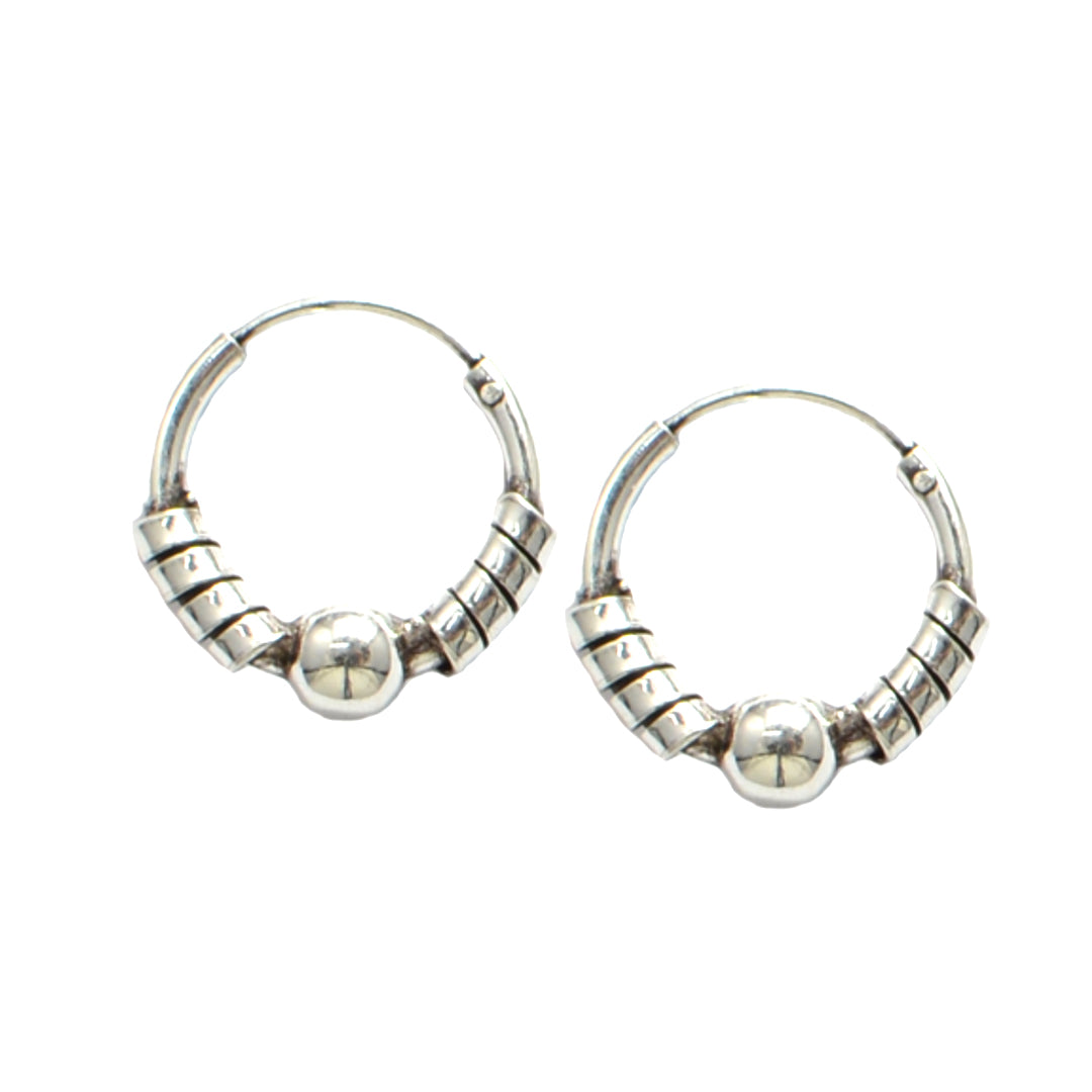Azita 925 Sterling Silver Oxidised Hoop Earrings for Women and Girls with Certificate of Authenticity and 925 Stamp |Spiral with ball Bali|