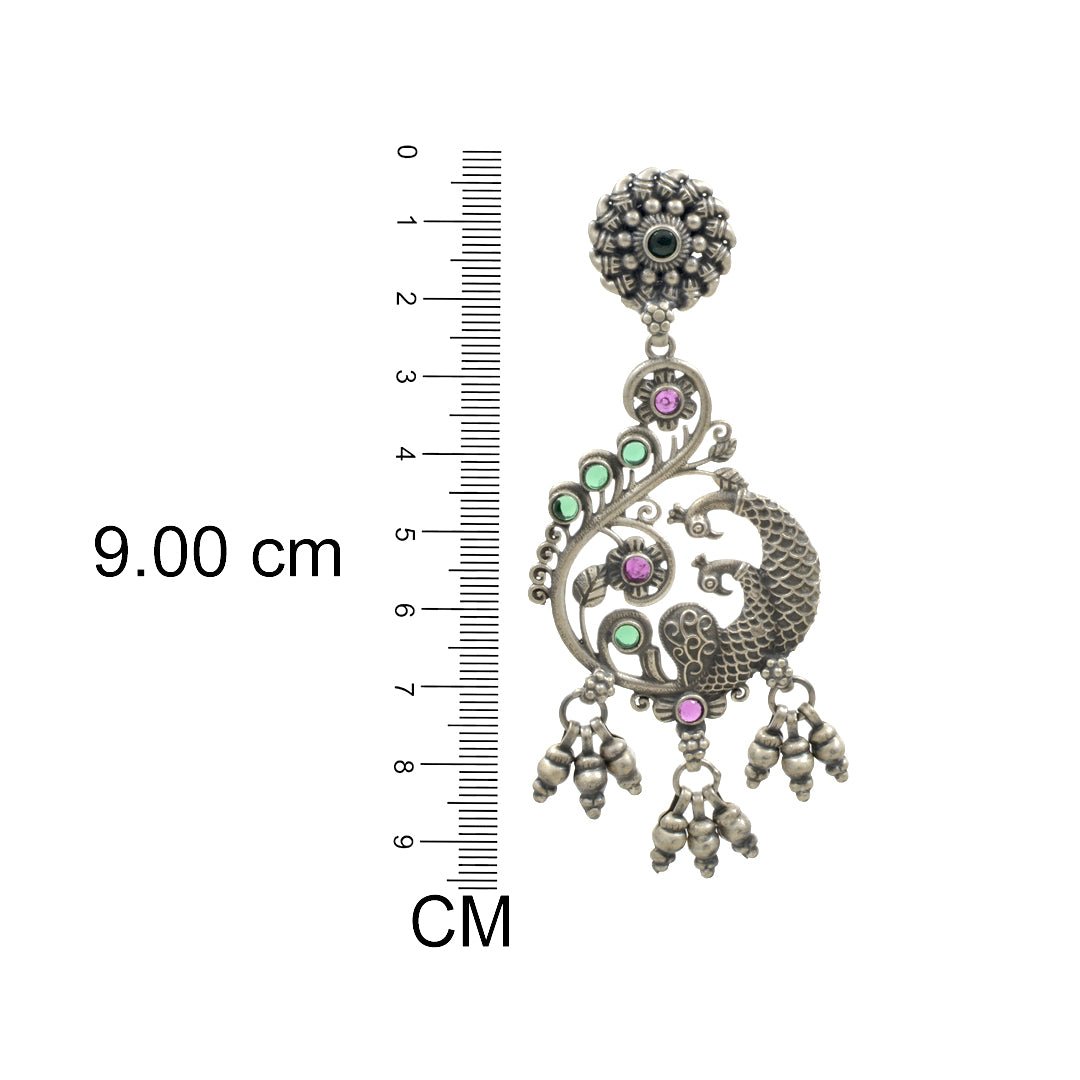 Azita 925 Sterling Silver Oxidised Big Peacock Dangle and Drop Earrings for Women and Girls| with certificate of authenticity and 925 stamp.