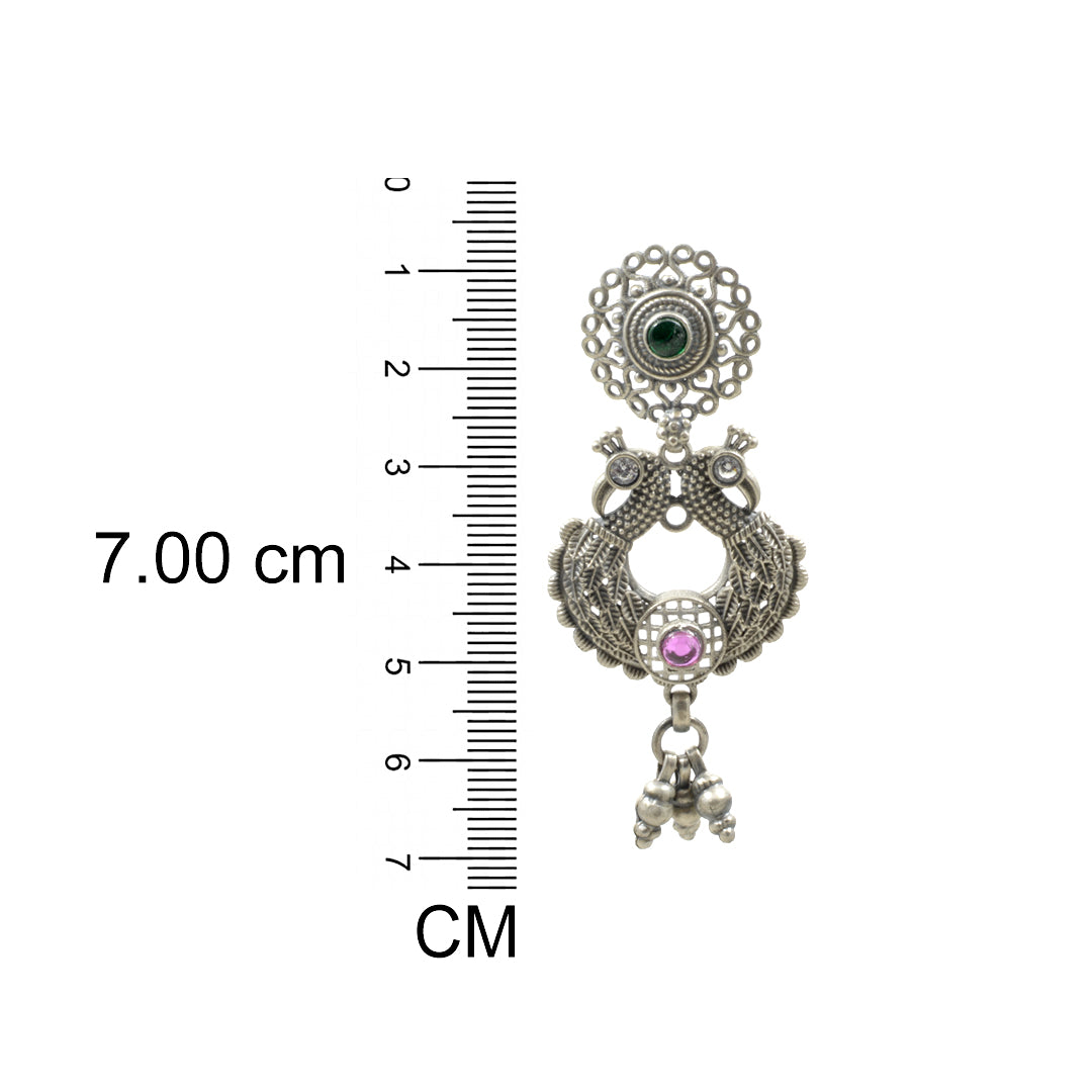 Azita 925 Sterling Silver Oxidised Peacock Dangle and Drop Earrings for Women and Girls| Red Beads at bottom| with certificate of authenticity and 925 stamp.