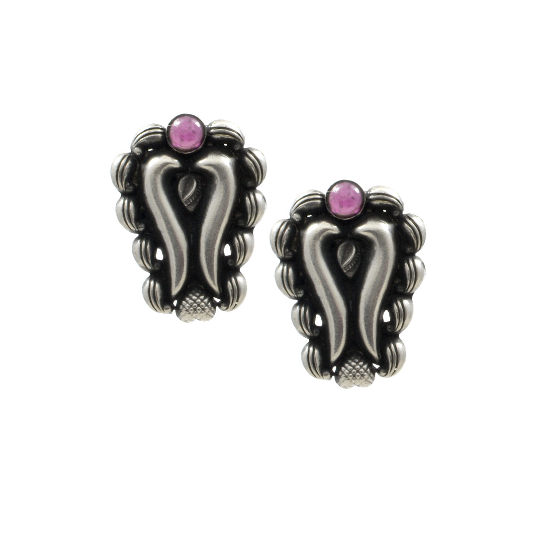 Azita 925 Sterling Silver oxidised Big Studs earrings for women and girls| Pink Stone at Top| with certificate of authenticity and 925 stamp.