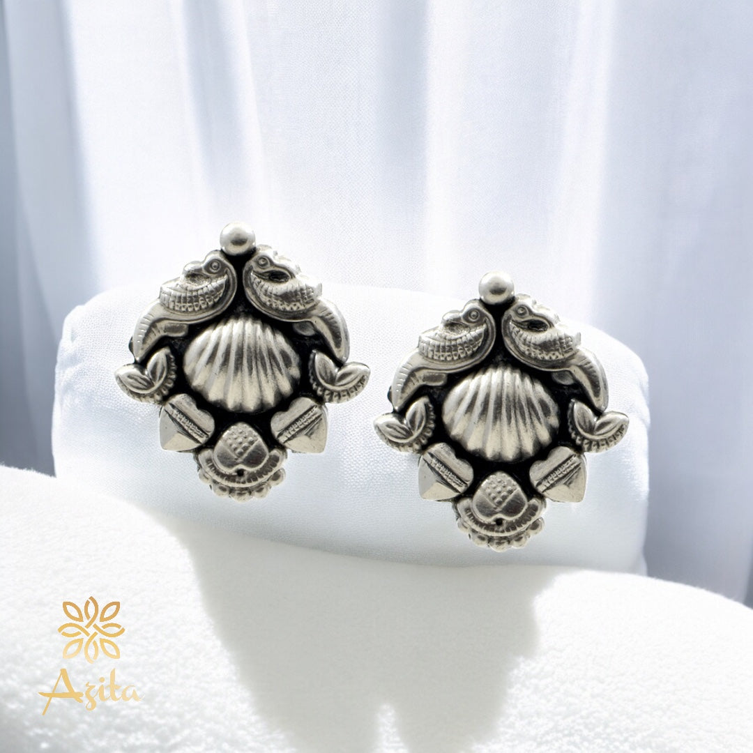 Azita 925 Sterling Silver oxidised Peacock Studs earrings for women and girls| with certificate of authenticity and 925 stamp.