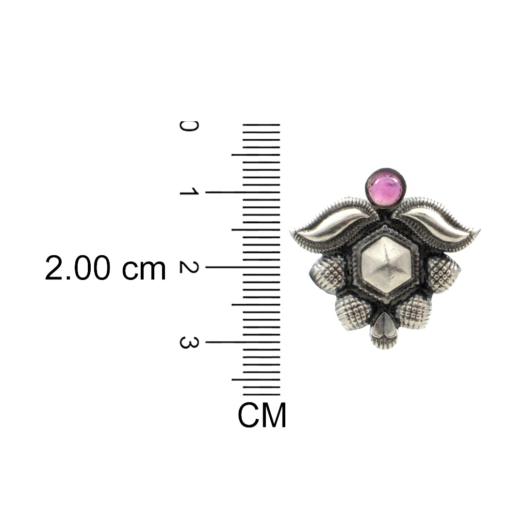 Azita 925 Sterling Silver oxidised Studs earrings for women and girls| Pink Stone at Top| with certificate of authenticity and 925 stamp.