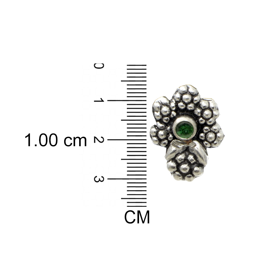 Azita 925 Sterling Silver oxidised Flower Studs earrings for women and girls| Green Stone| with certificate of authenticity and 925 stamp.