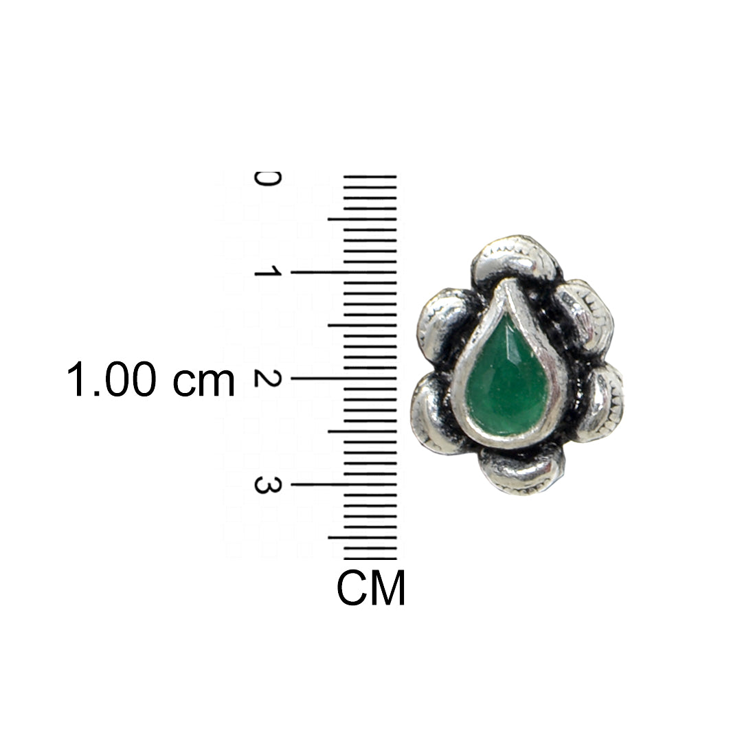 Azita 925 Sterling Silver oxidised Flower Studs earrings for women and girls |Drop Green Stone| with certificate of authenticity and 925 stamp.