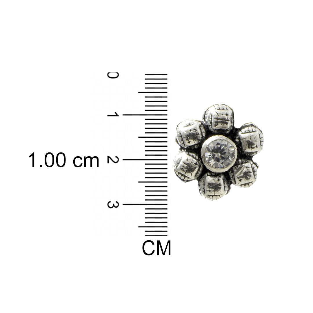 Azita 925 Sterling Silver oxidised Flower Studs earrings for women and girls |White Stone at Centre| with certificate of authenticity and 925 stamp.