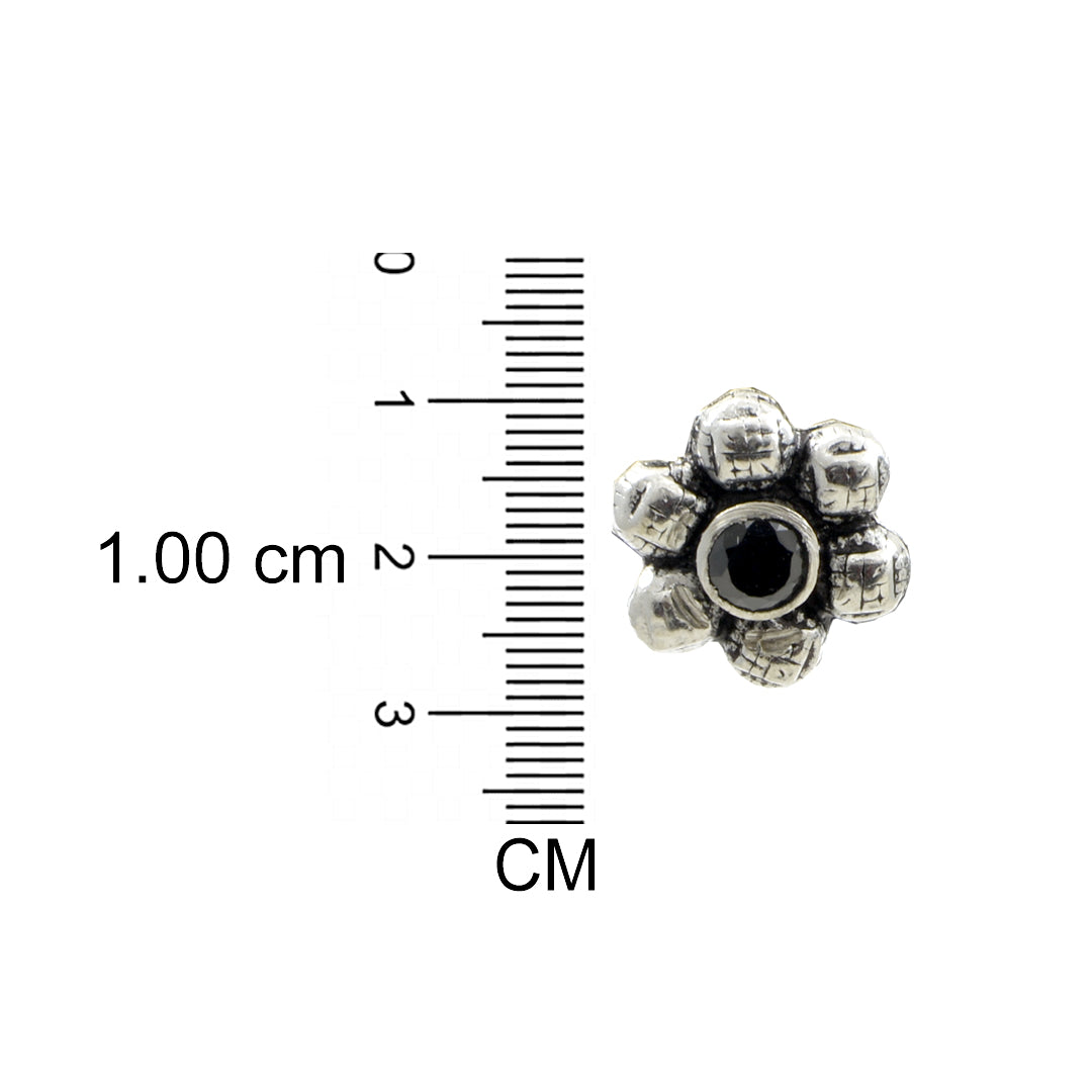Azita 925 Sterling Silver oxidised Flower Studs earrings for women and girls |Black Stone at Centre| with certificate of authenticity and 925 stamp.
