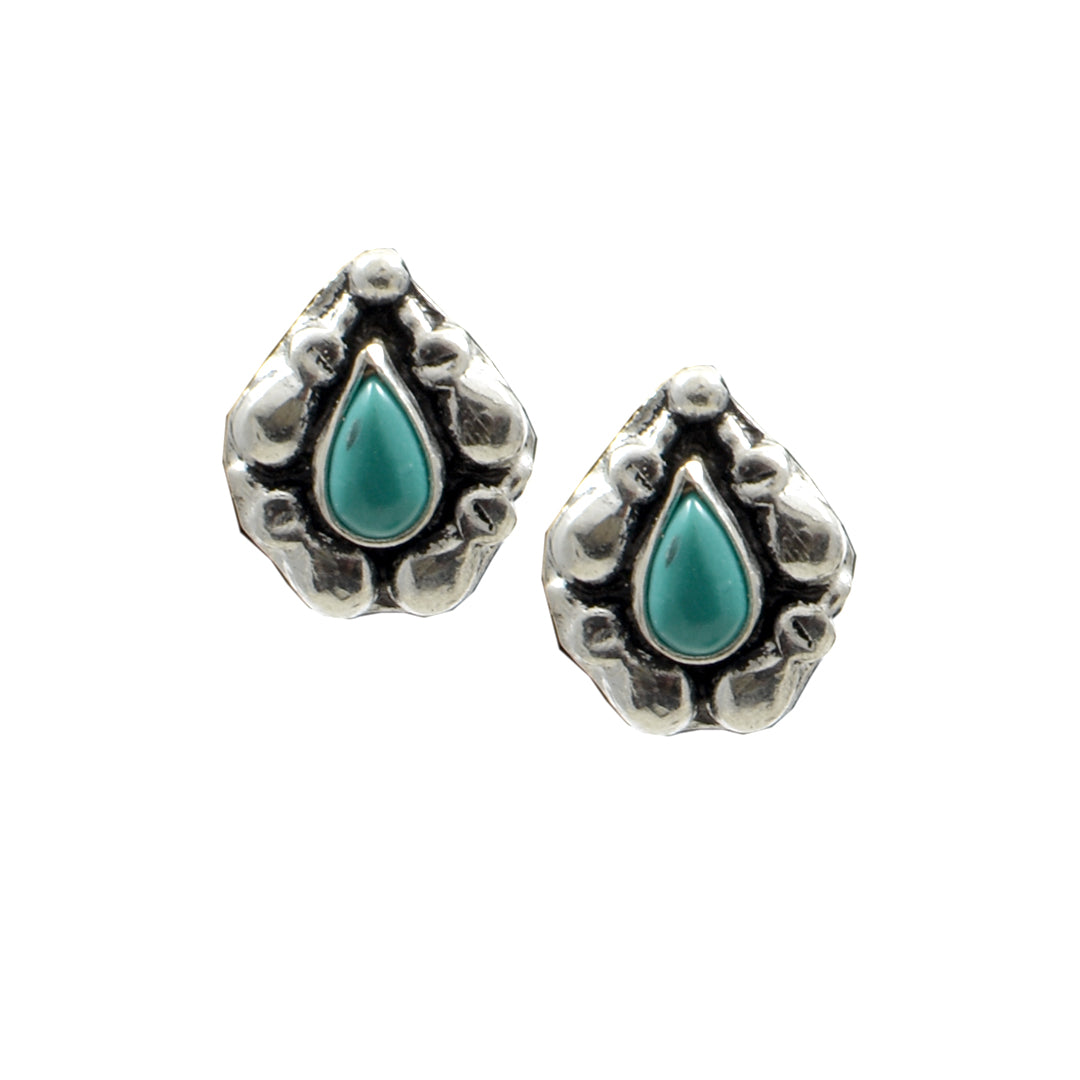 Azita 925 Sterling Silver oxidised Flower Studs earrings for women and girls |Drop Aqua Stone| with certificate of authenticity and 925 stamp.