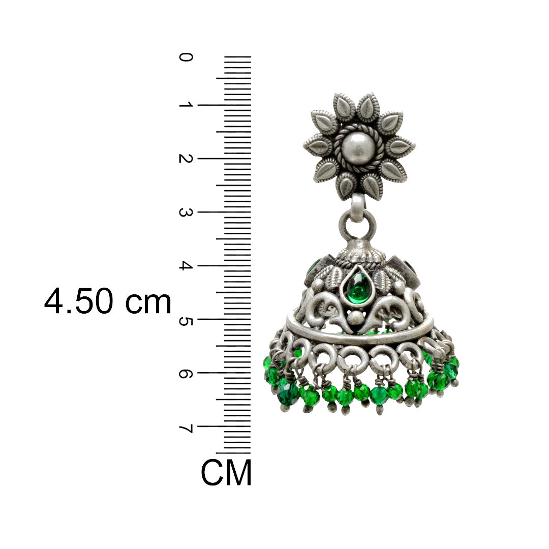 Azita 925 Sterling Silver Oxidised Jhumki Earrings for Women and Girls| Sun Flower Top with Green Stone | With Certificate of Authenticity & 925 Stamp|