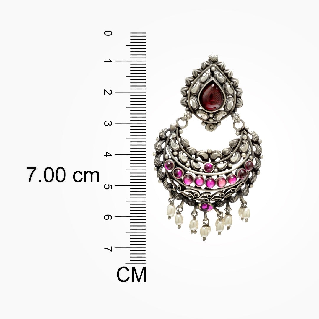 Azita 925 Sterling Silver Oxidised Dangle and Drop Earrings for Women and Girls| Big Pink Stone Chandbali| With Certificate of Authenticity and 925 Stamp.