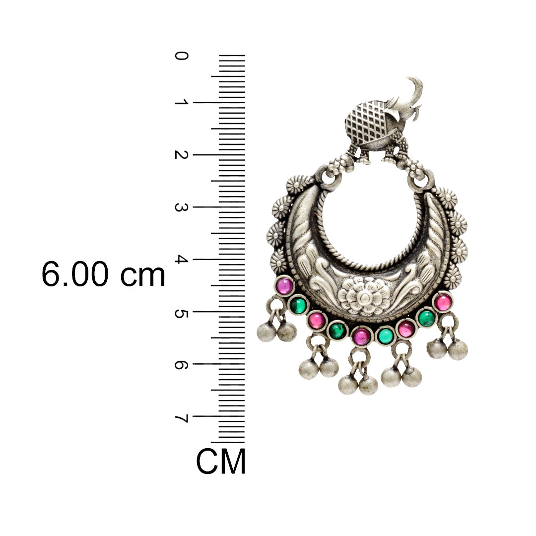 Azita 925 Sterling Silver Oxidised Elephant Dangle and Drop Earrings for Women & Girls| Pink & Green Stone| With Certificate of Authenticity & 925 Stamp.